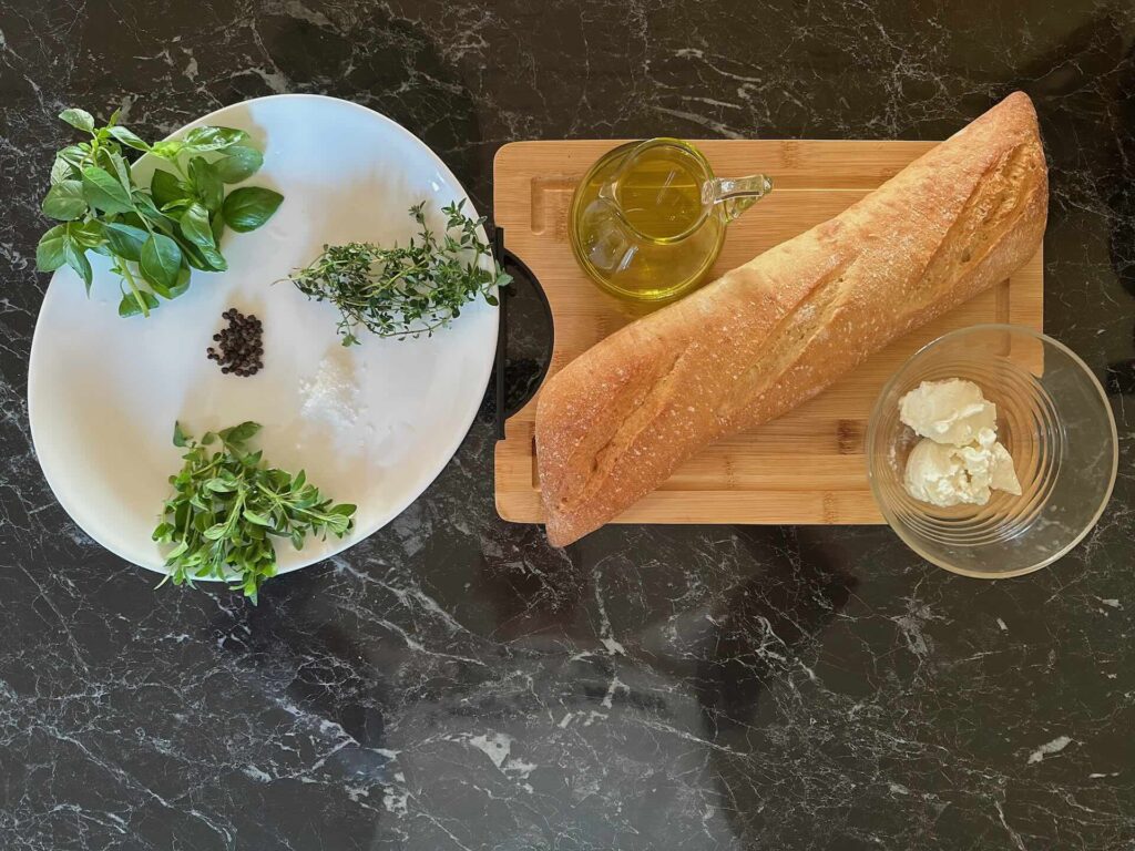 Bruskete sa rikotom i začinskim uljem, sastojci.