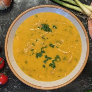 pileća krem čorba sa povrćem u činiji